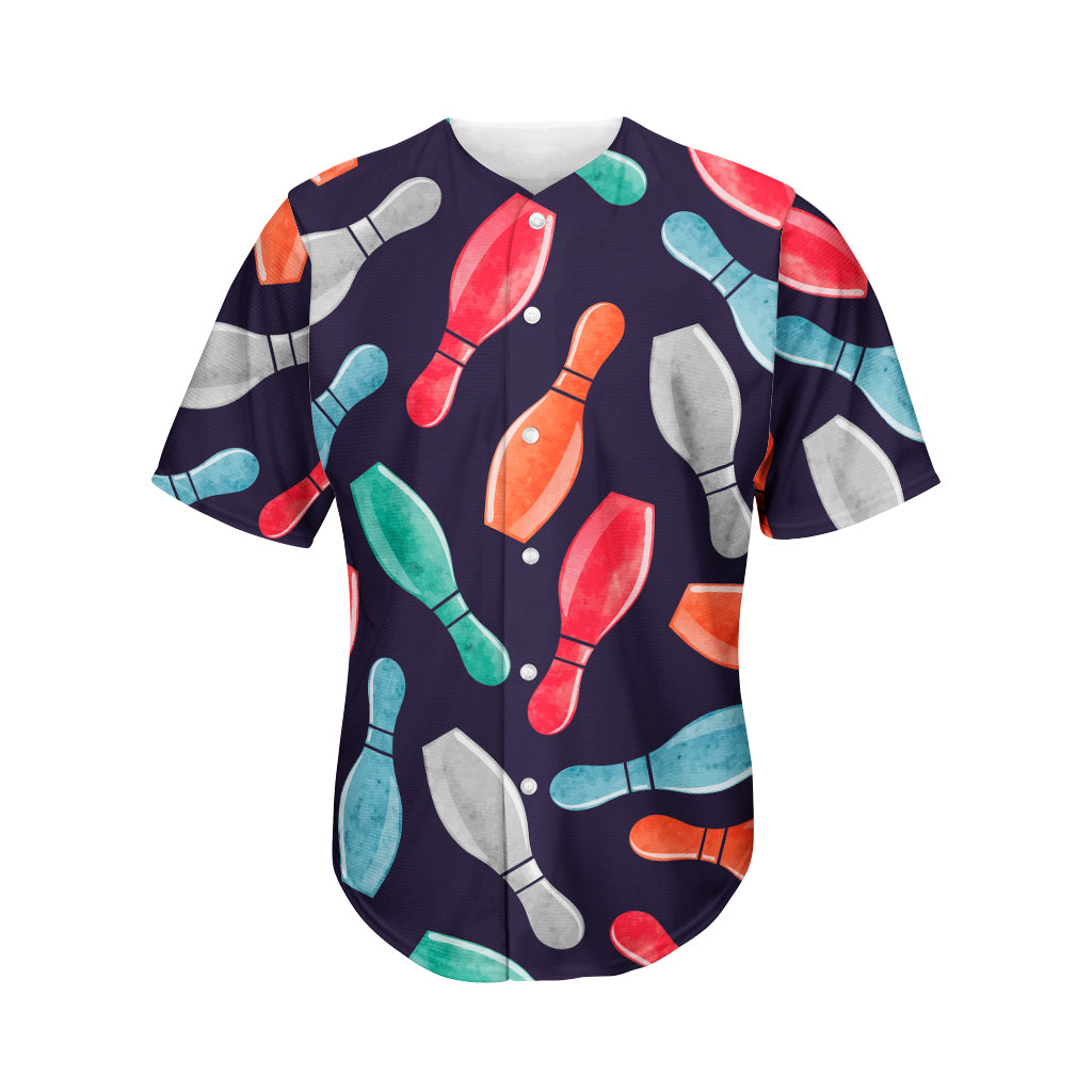 Watercolor Bowling Pins Pattern Print Men's Baseball Jersey