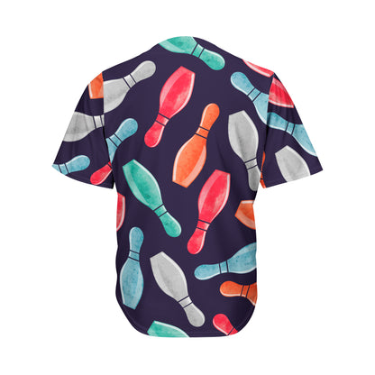 Watercolor Bowling Pins Pattern Print Men's Baseball Jersey