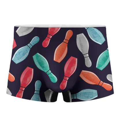 Watercolor Bowling Pins Pattern Print Men's Boxer Briefs