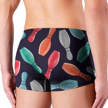 Watercolor Bowling Pins Pattern Print Men's Boxer Briefs