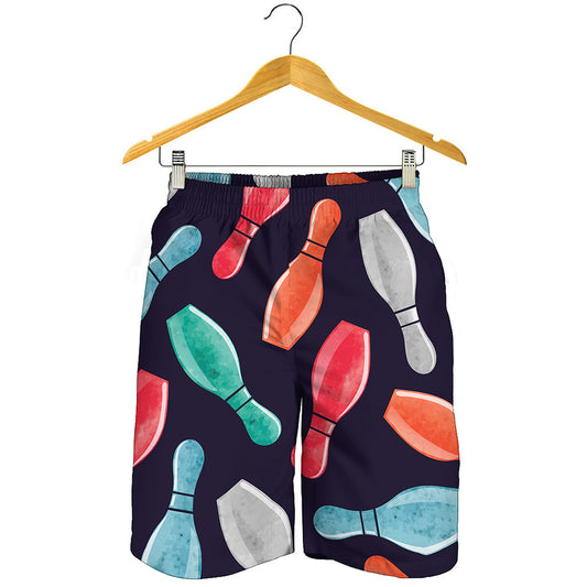 Watercolor Bowling Pins Pattern Print Men's Shorts