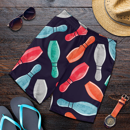 Watercolor Bowling Pins Pattern Print Men's Shorts