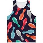 Watercolor Bowling Pins Pattern Print Men's Tank Top