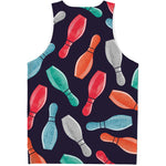 Watercolor Bowling Pins Pattern Print Men's Tank Top