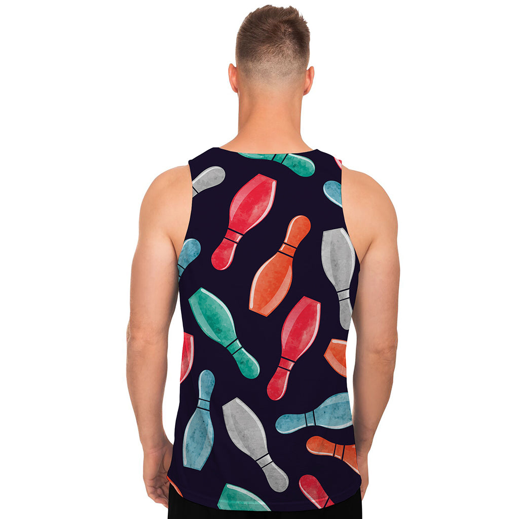 Watercolor Bowling Pins Pattern Print Men's Tank Top