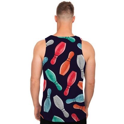 Watercolor Bowling Pins Pattern Print Men's Tank Top