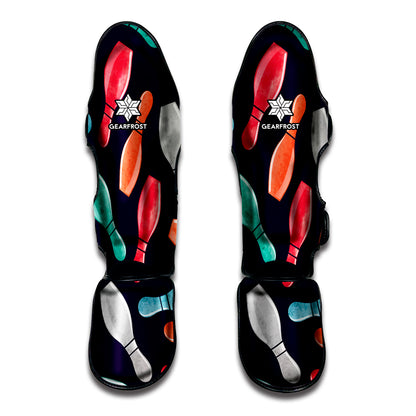 Watercolor Bowling Pins Pattern Print Muay Thai Shin Guard