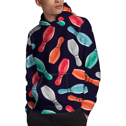 Watercolor Bowling Pins Pattern Print Pullover Hoodie
