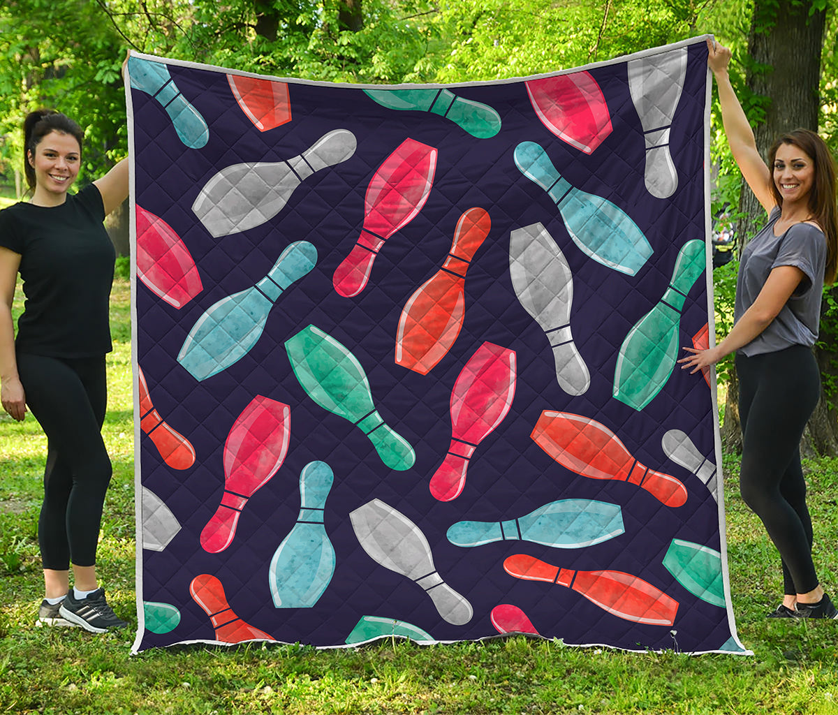 Watercolor Bowling Pins Pattern Print Quilt