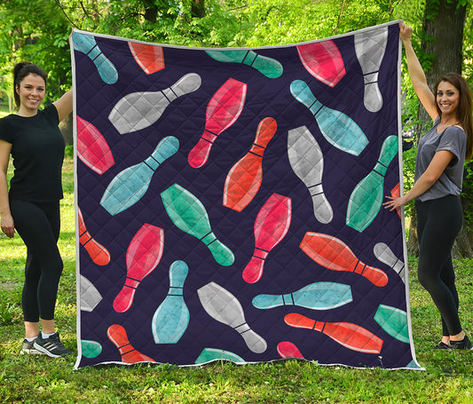 Watercolor Bowling Pins Pattern Print Quilt