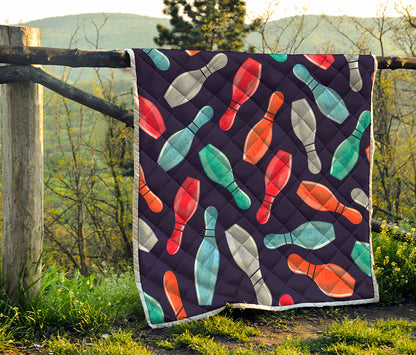 Watercolor Bowling Pins Pattern Print Quilt