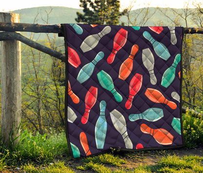 Watercolor Bowling Pins Pattern Print Quilt