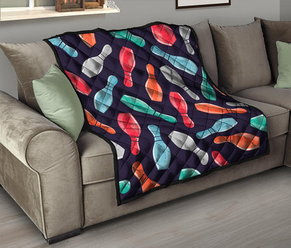 Watercolor Bowling Pins Pattern Print Quilt