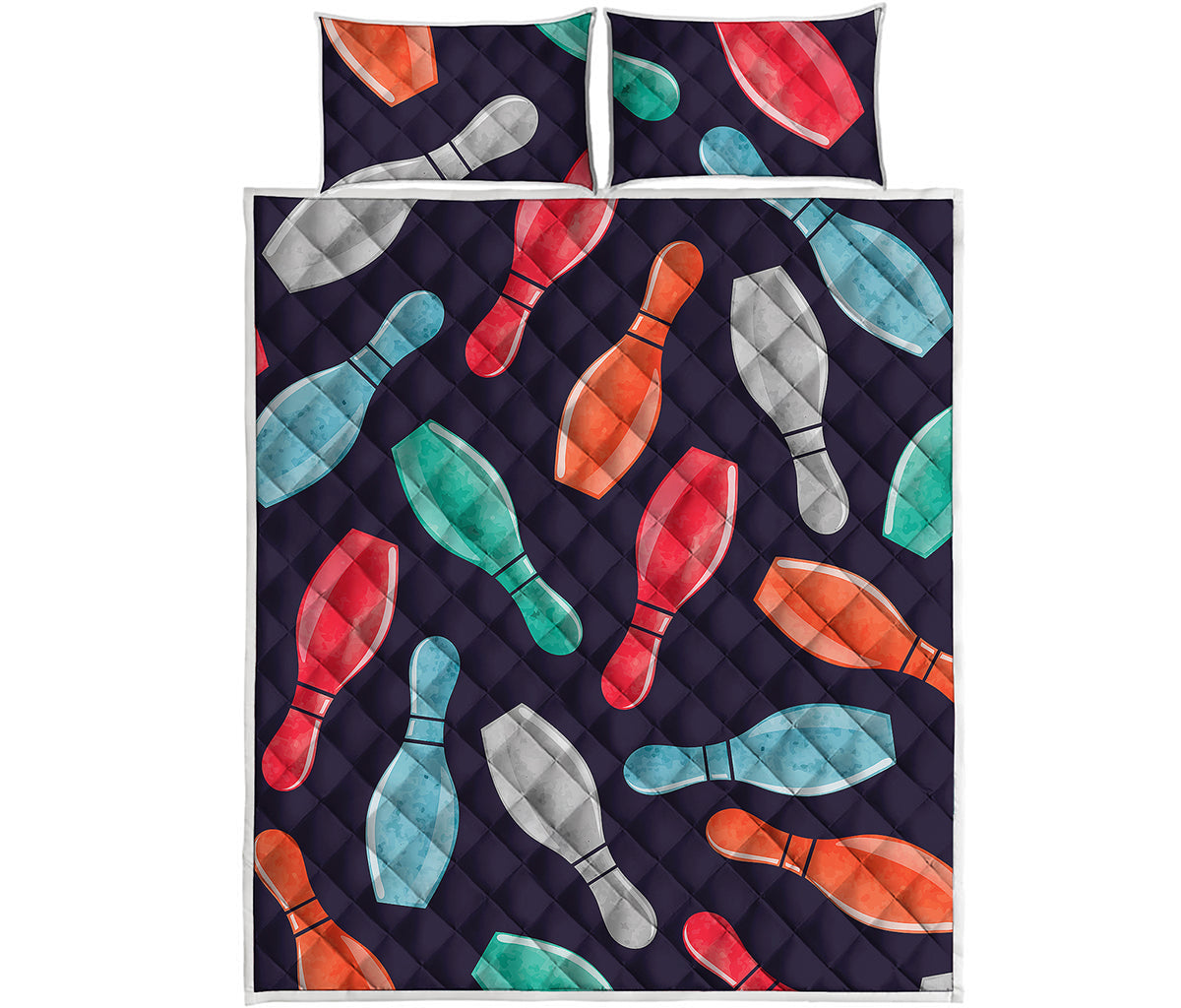 Watercolor Bowling Pins Pattern Print Quilt Bed Set