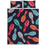 Watercolor Bowling Pins Pattern Print Quilt Bed Set