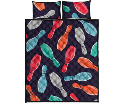 Watercolor Bowling Pins Pattern Print Quilt Bed Set