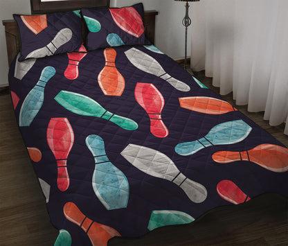 Watercolor Bowling Pins Pattern Print Quilt Bed Set