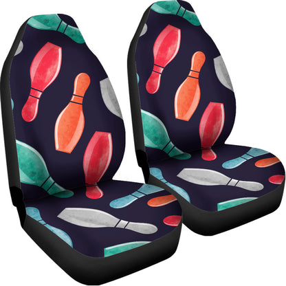 Watercolor Bowling Pins Pattern Print Universal Fit Car Seat Covers