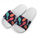Watercolor Bowling Pins Pattern Print White Slide Sandals