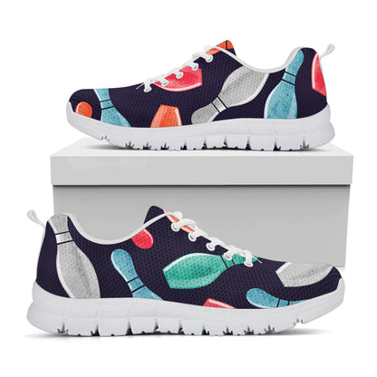 Watercolor Bowling Pins Pattern Print White Sneakers
