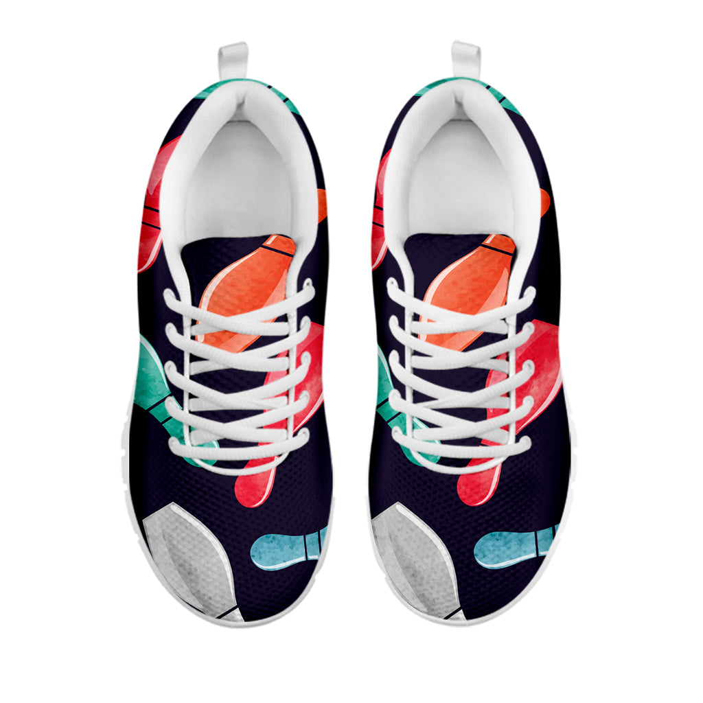 Watercolor Bowling Pins Pattern Print White Sneakers