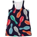Watercolor Bowling Pins Pattern Print Women's Racerback Tank Top