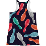 Watercolor Bowling Pins Pattern Print Women's Racerback Tank Top