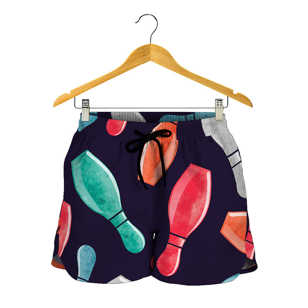 Watercolor Bowling Pins Pattern Print Women's Shorts