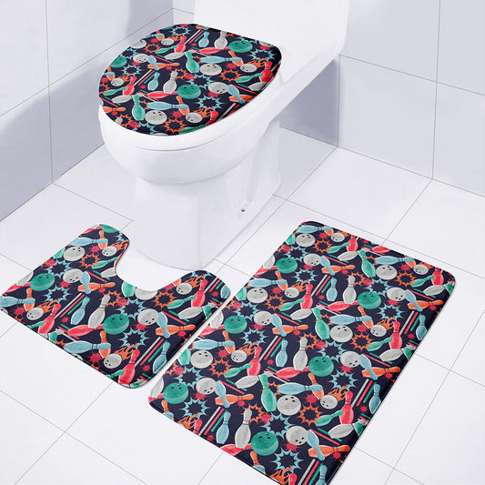 Watercolor Bowling Theme Pattern Print 3 Piece Bath Mat Set