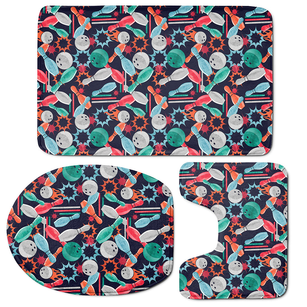 Watercolor Bowling Theme Pattern Print 3 Piece Bath Mat Set