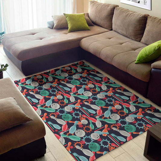 Watercolor Bowling Theme Pattern Print Area Rug