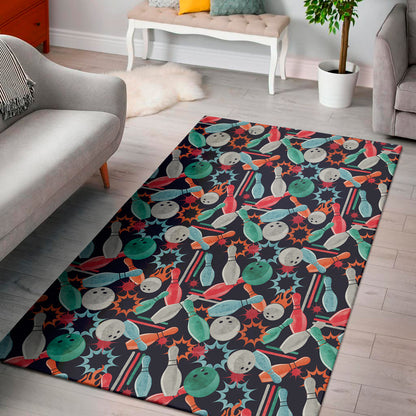 Watercolor Bowling Theme Pattern Print Area Rug