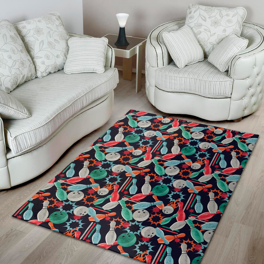 Watercolor Bowling Theme Pattern Print Area Rug