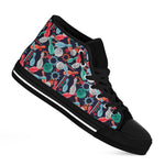 Watercolor Bowling Theme Pattern Print Black High Top Shoes