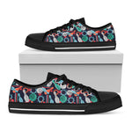 Watercolor Bowling Theme Pattern Print Black Low Top Shoes