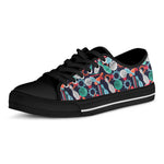 Watercolor Bowling Theme Pattern Print Black Low Top Shoes