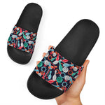 Watercolor Bowling Theme Pattern Print Black Slide Sandals