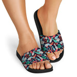 Watercolor Bowling Theme Pattern Print Black Slide Sandals