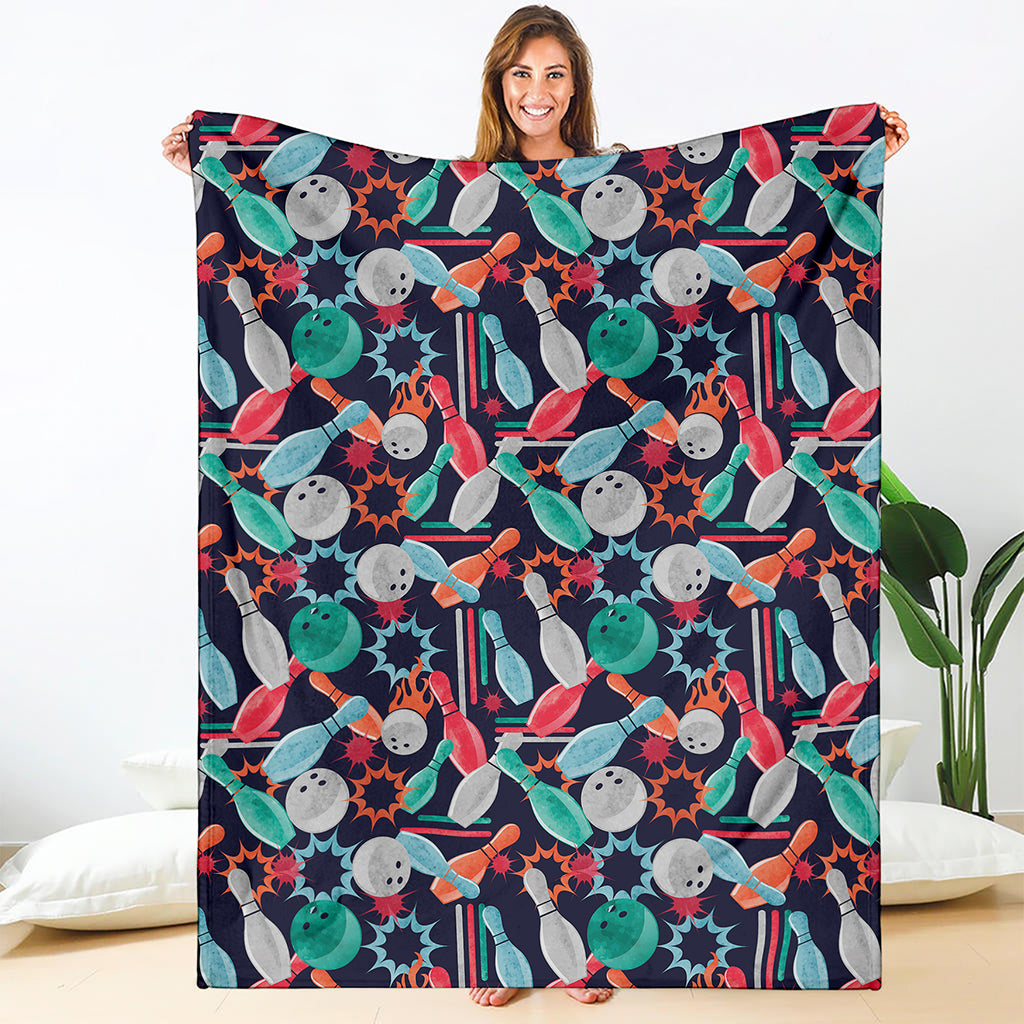 Watercolor Bowling Theme Pattern Print Blanket
