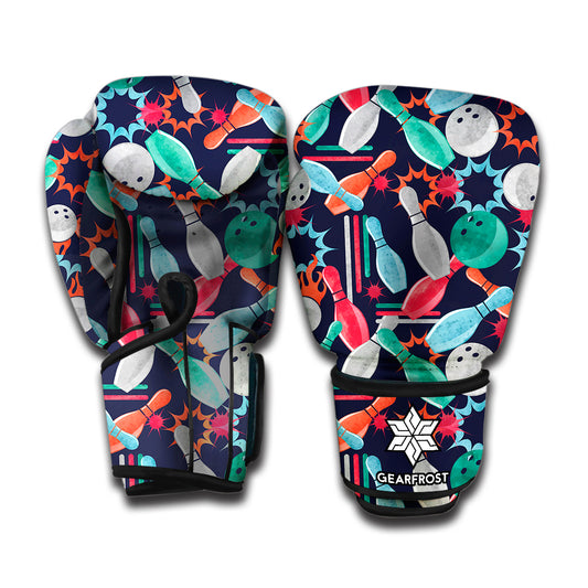 Watercolor Bowling Theme Pattern Print Boxing Gloves