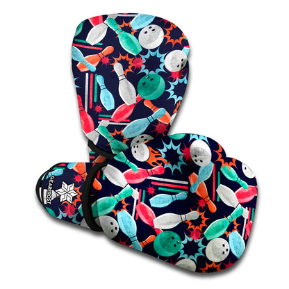 Watercolor Bowling Theme Pattern Print Boxing Gloves