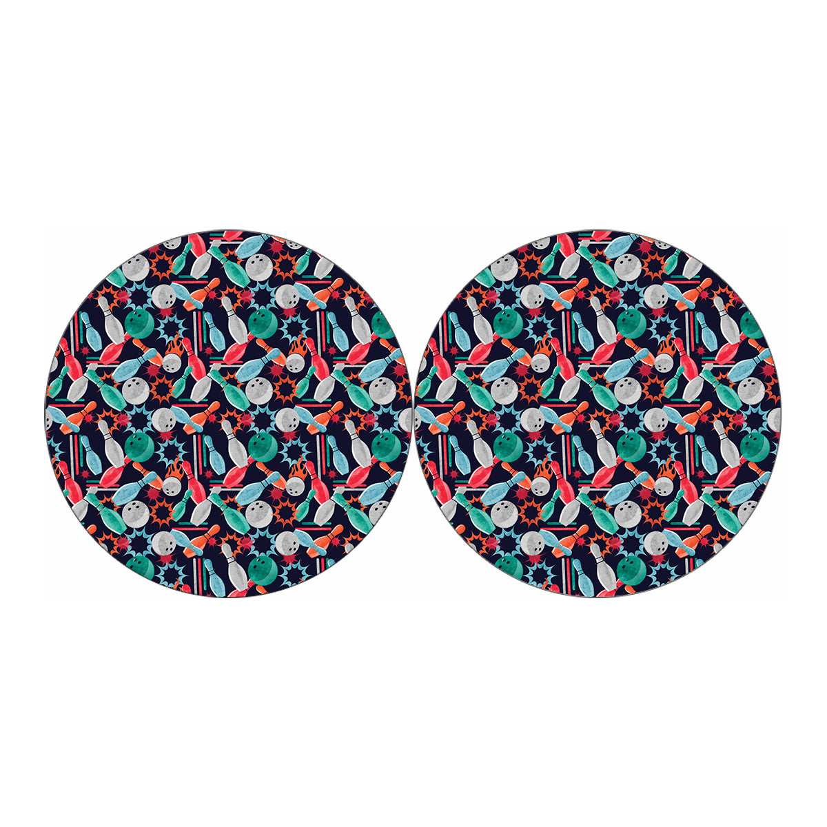 Watercolor Bowling Theme Pattern Print Car Coasters