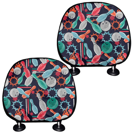 Watercolor Bowling Theme Pattern Print Car Headrest Covers