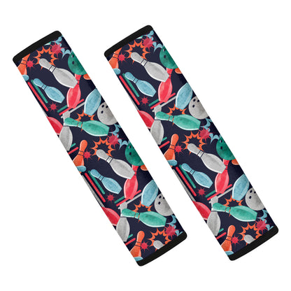 Watercolor Bowling Theme Pattern Print Car Seat Belt Covers