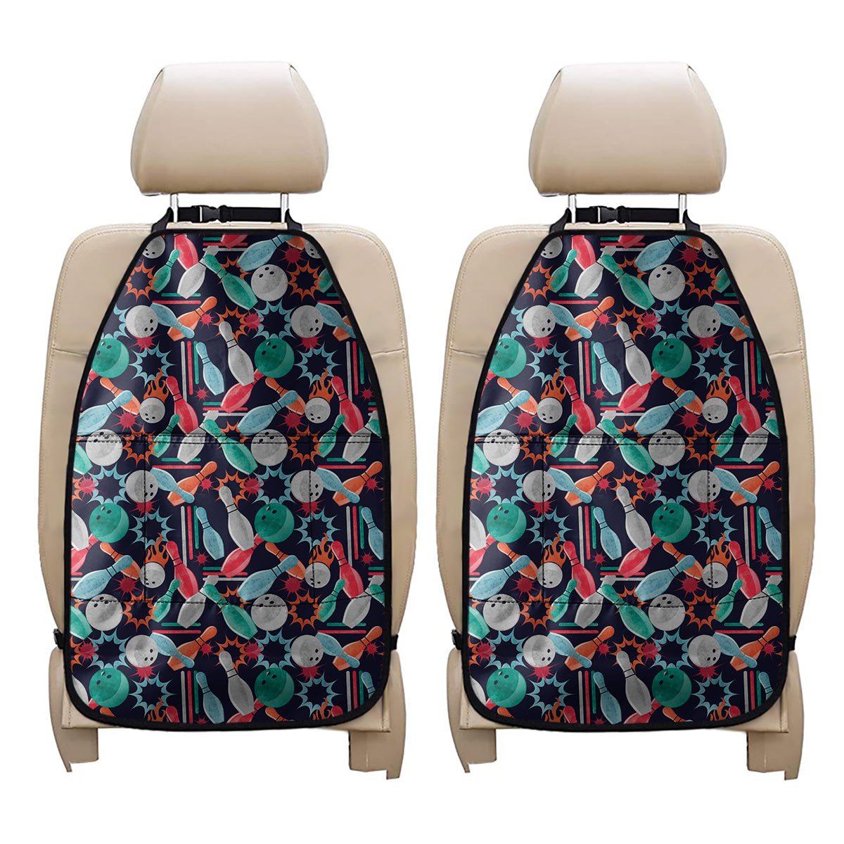 Watercolor Bowling Theme Pattern Print Car Seat Organizers