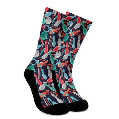Watercolor Bowling Theme Pattern Print Crew Socks