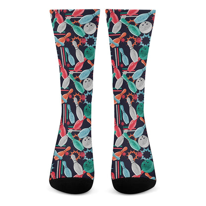 Watercolor Bowling Theme Pattern Print Crew Socks
