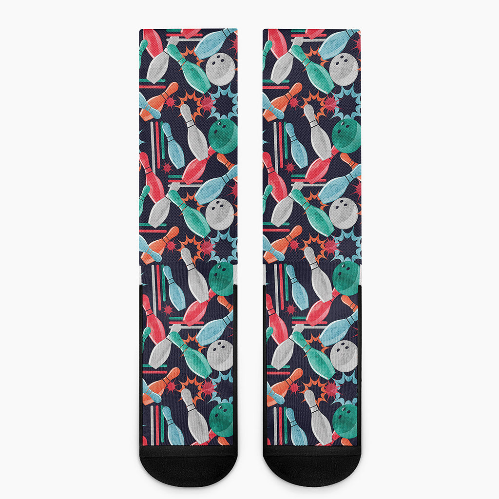 Watercolor Bowling Theme Pattern Print Crew Socks