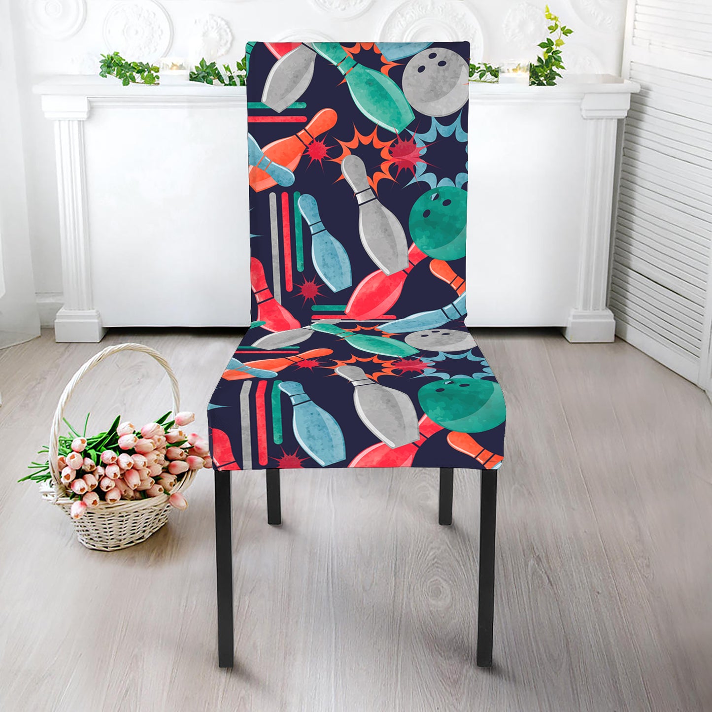 Watercolor Bowling Theme Pattern Print Dining Chair Slipcover