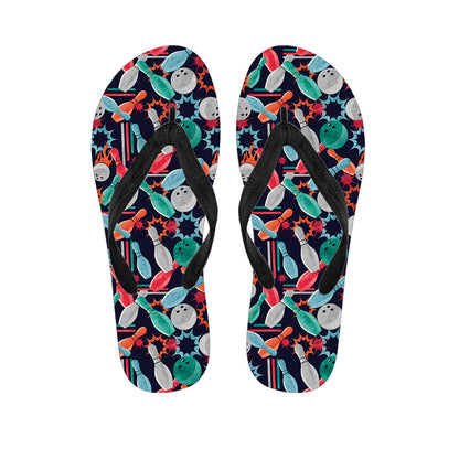 Watercolor Bowling Theme Pattern Print Flip Flops